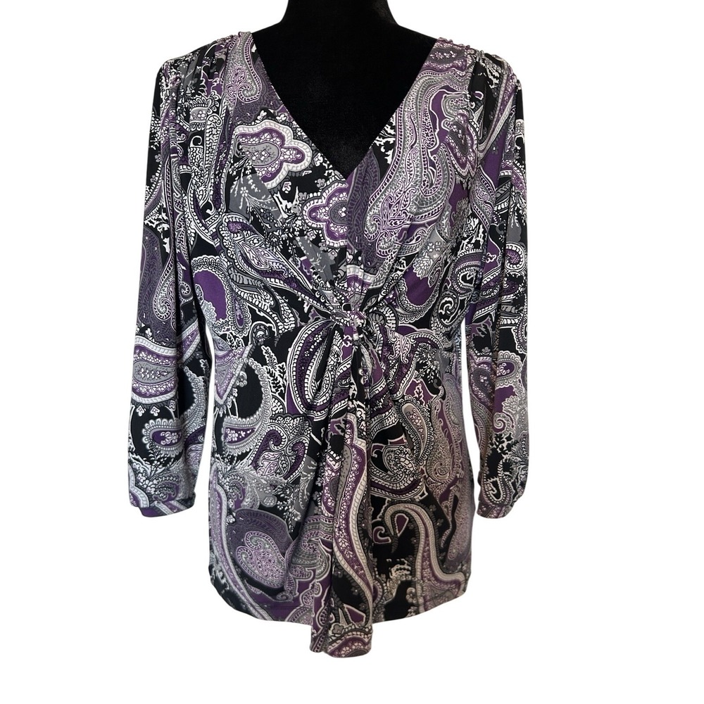 APT 9 Purple and Gray Paisley Blouse Size PL
